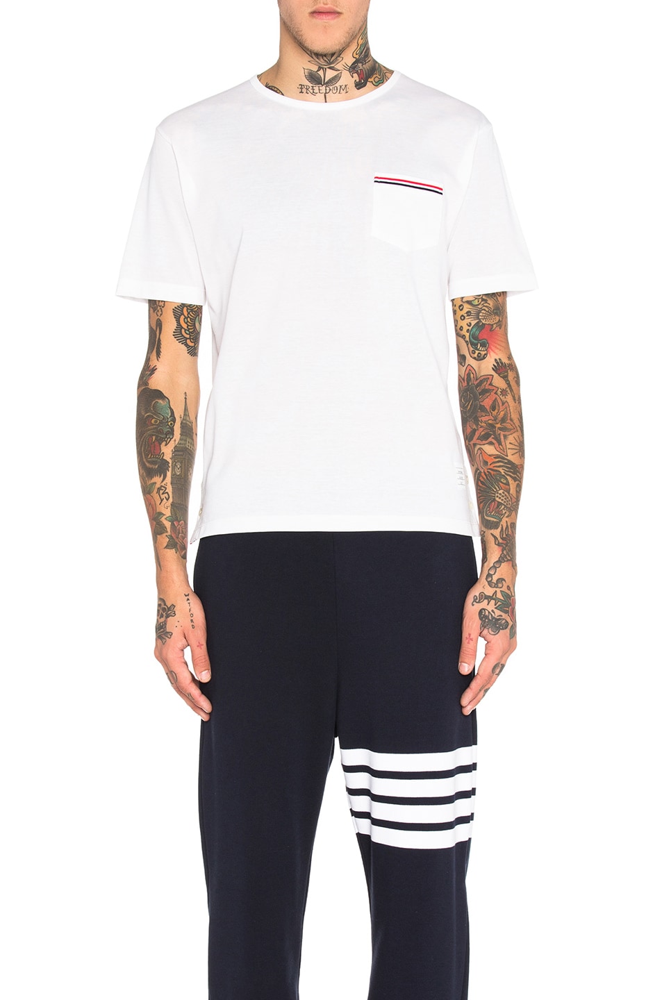 Image 1 of Thom Browne Short Sleeve Mercerized Pique Tee in Optic White Heather & Winter White