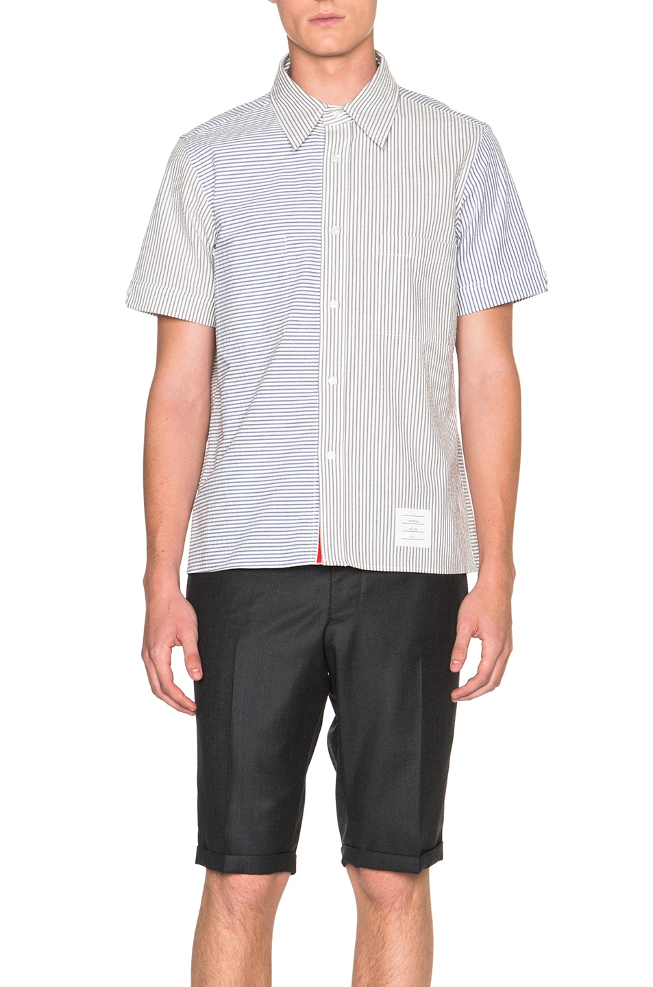 Image 1 of Thom Browne Funmix Seersucker Cuban Shirt in Light Grey