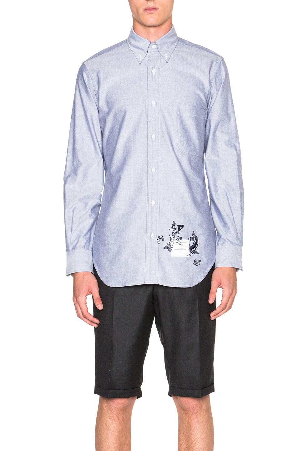Image 1 of Thom Browne Classic Button Down with Koi Embroidery in Navy