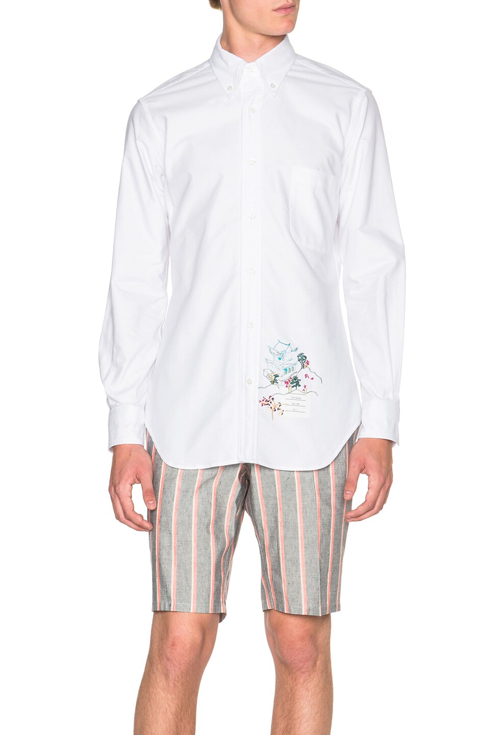 Image 1 of Thom Browne Classic Button Down Shirt with Palace Embroidery in White
