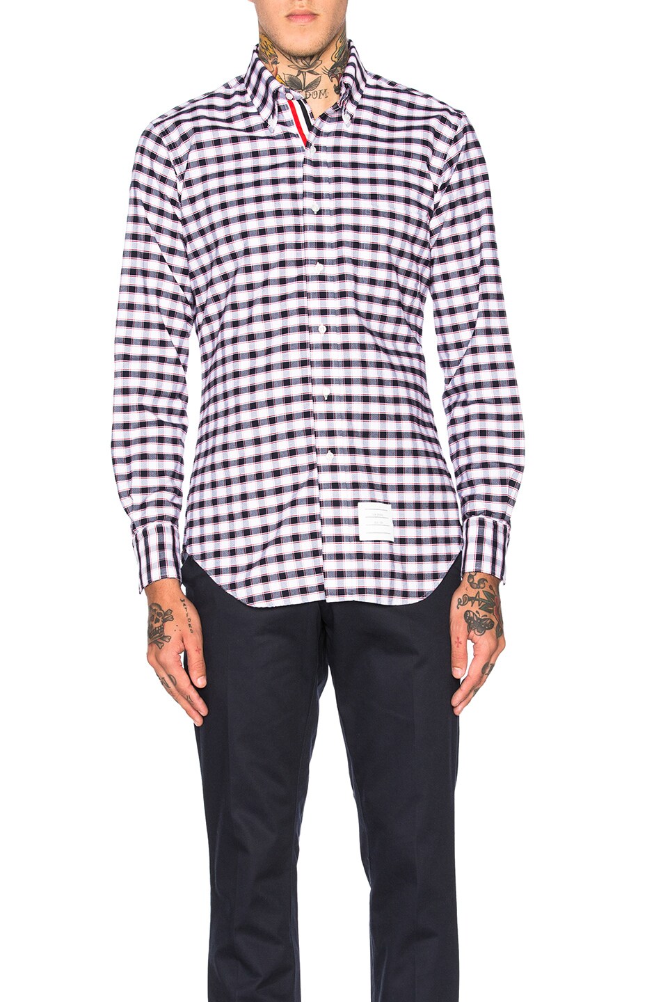 Image 1 of Thom Browne Gingham Check Oxford Shirt in Red, White & Blue