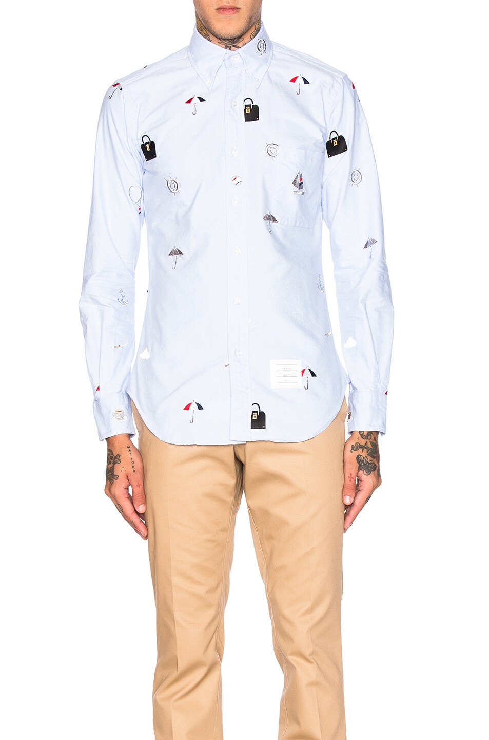 Image 1 of Thom Browne Icon Embroidery Oxford Shirt in Blue