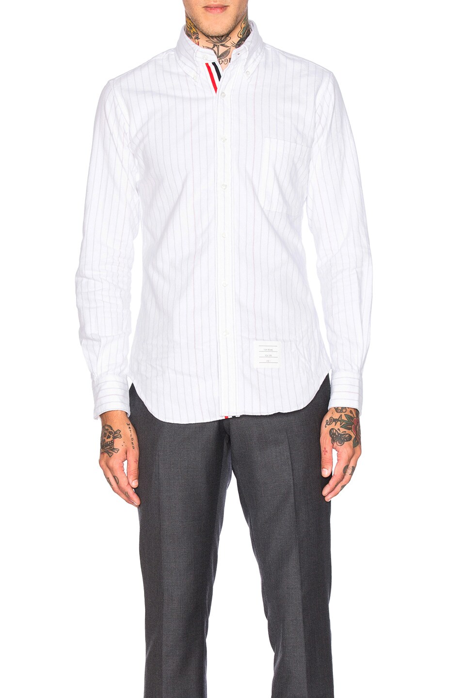 Image 1 of Thom Browne Chalk Stripe Brushed Oxford Shirt in Light Grey