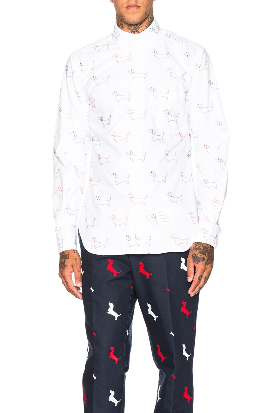Image 1 of Thom Browne Hector Embroidery Oxford Shirt in Off White