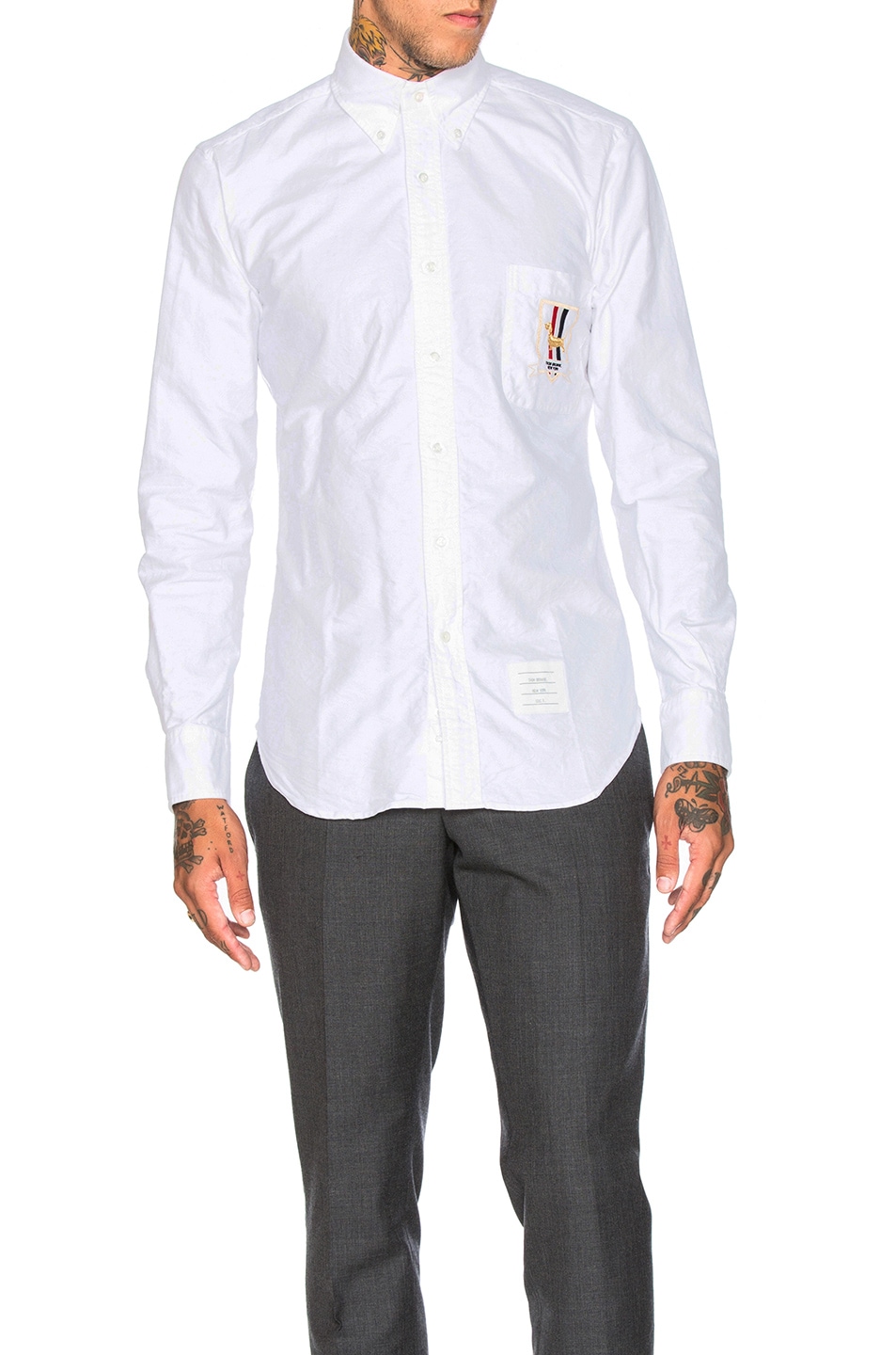 Image 1 of Thom Browne Hector Pocket Crest Oxford Shirt in White