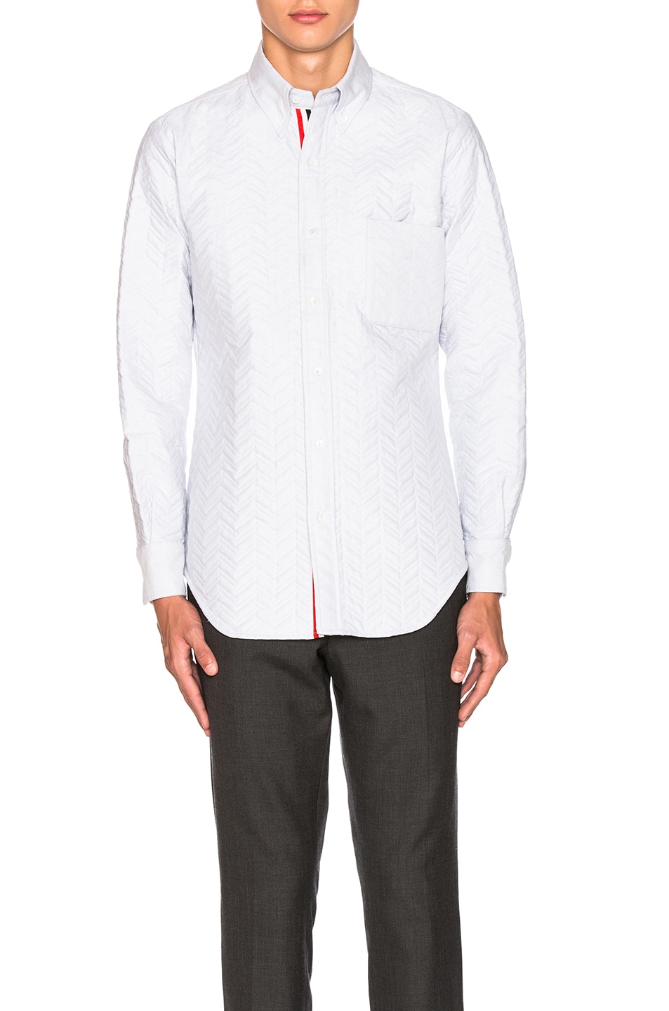 Image 1 of Thom Browne Quilted Small Herringbone Oxford Shirt in Medium Grey