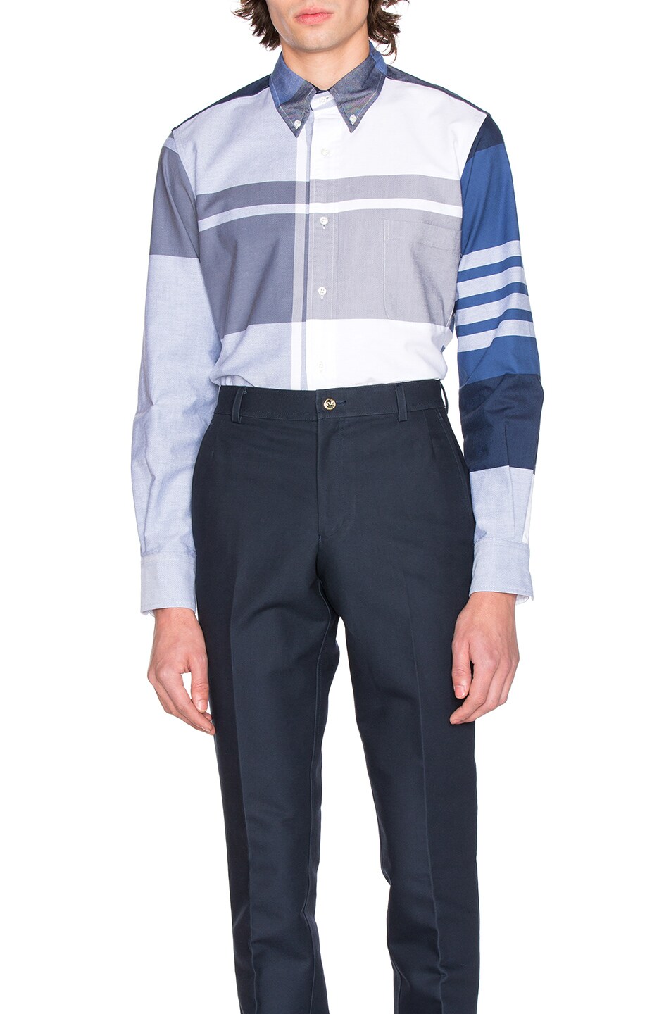 Image 1 of Thom Browne Oversized Plaid Oxford Shirt in Blue