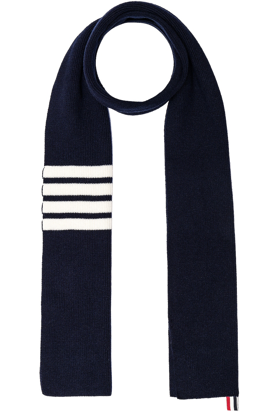 Image 1 of Thom Browne Cashmere Ribbed Bar Stripe Scarf in Navy