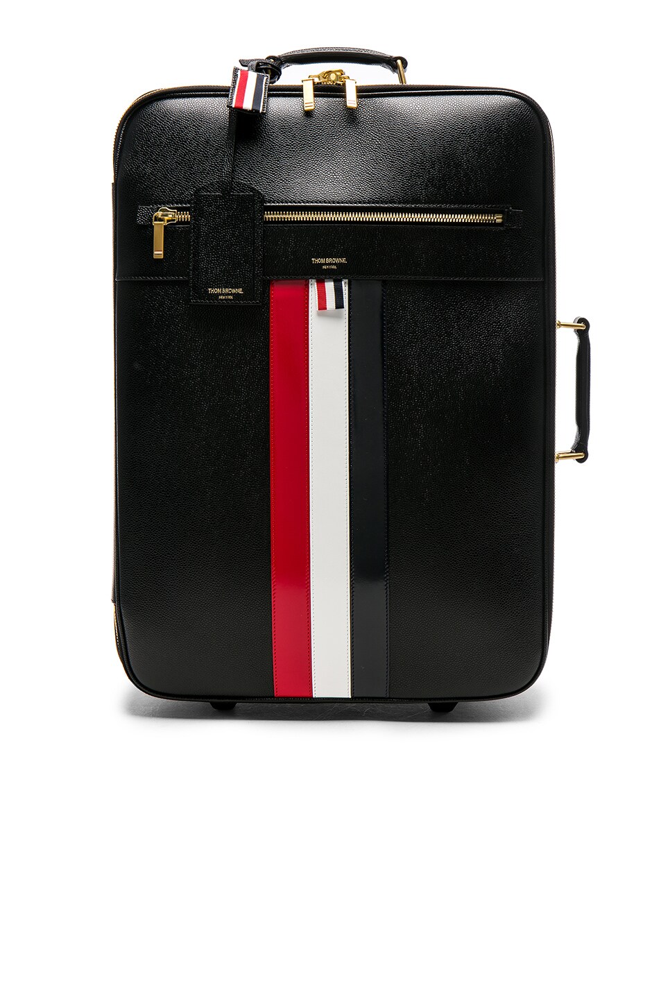Image 1 of Thom Browne Pebble Grain & Calf Leather Wheeled Travel Bag in Black