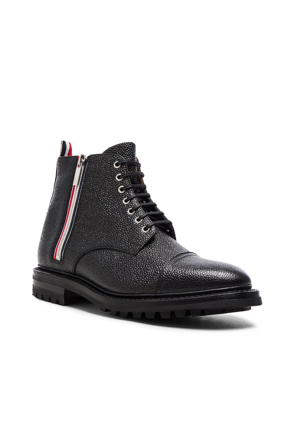 Image 1 of Thom Browne Side Zip Cap Toe Leather Boots in Black