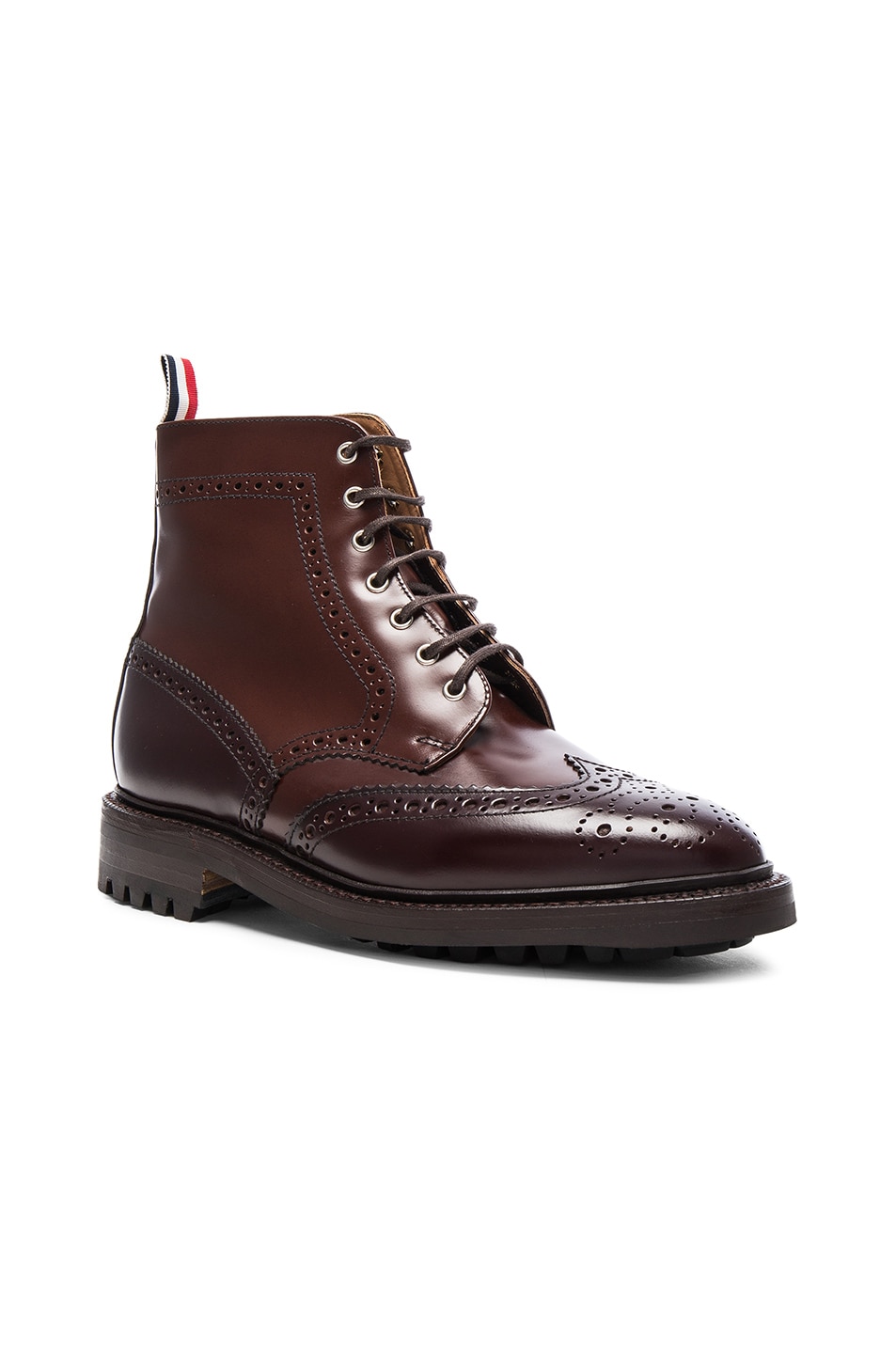 Image 1 of Thom Browne Leather Classic Wingtip Boots in Dark Brown