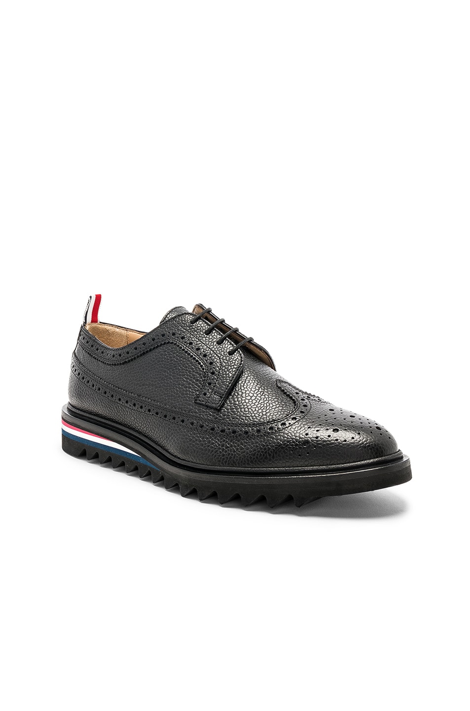 Image 1 of Thom Browne Pebble Grain Classic Longwing Brogue with Threaded Rubber Sole in Black