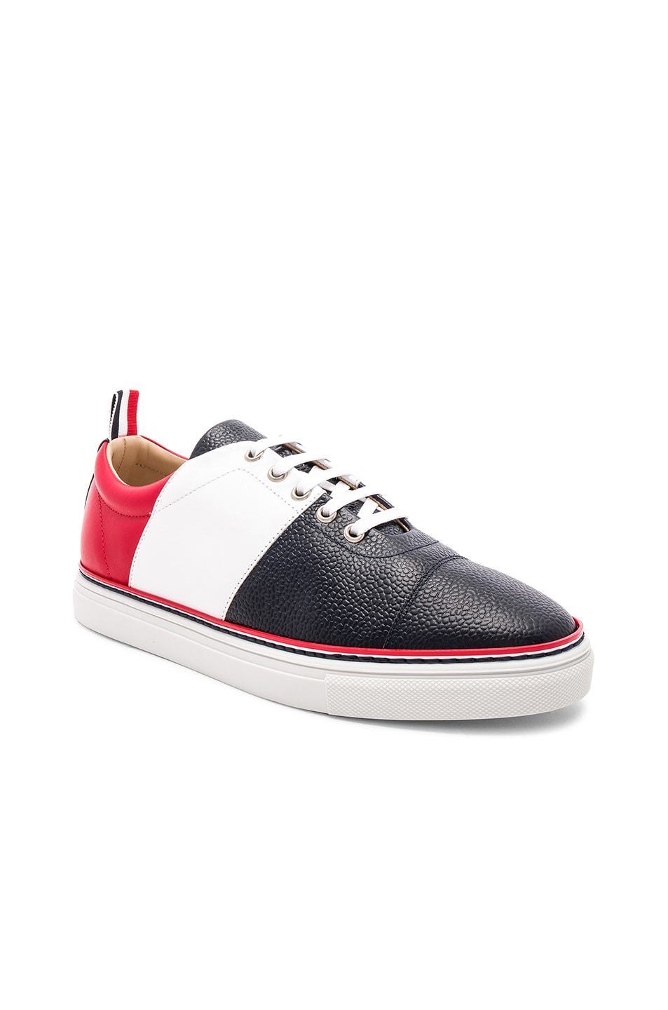 Image 1 of Thom Browne Pebble Grain Color Blocked Trainers in Red & White & Blue