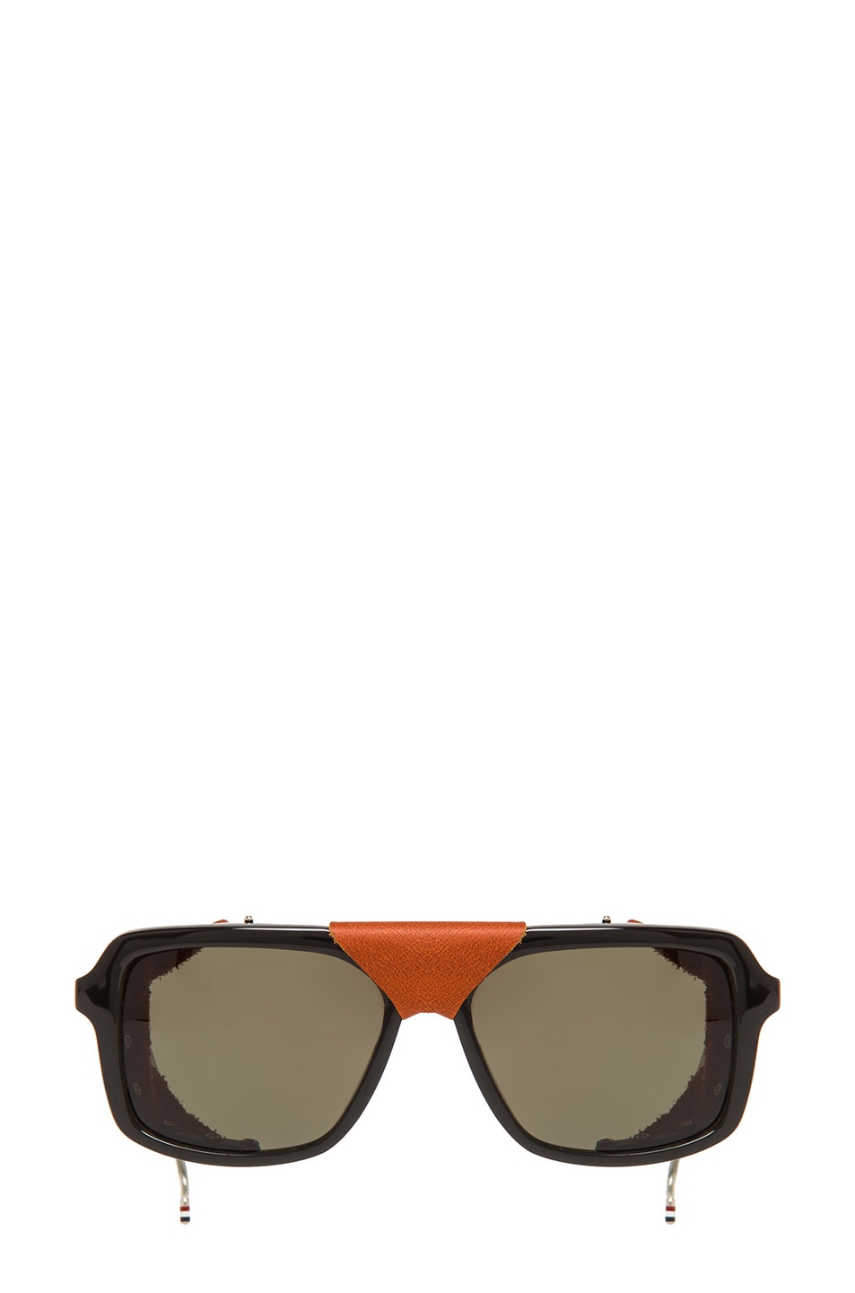 Image 1 of Thom Browne Leather Side Shield Square Sunglasses in Black