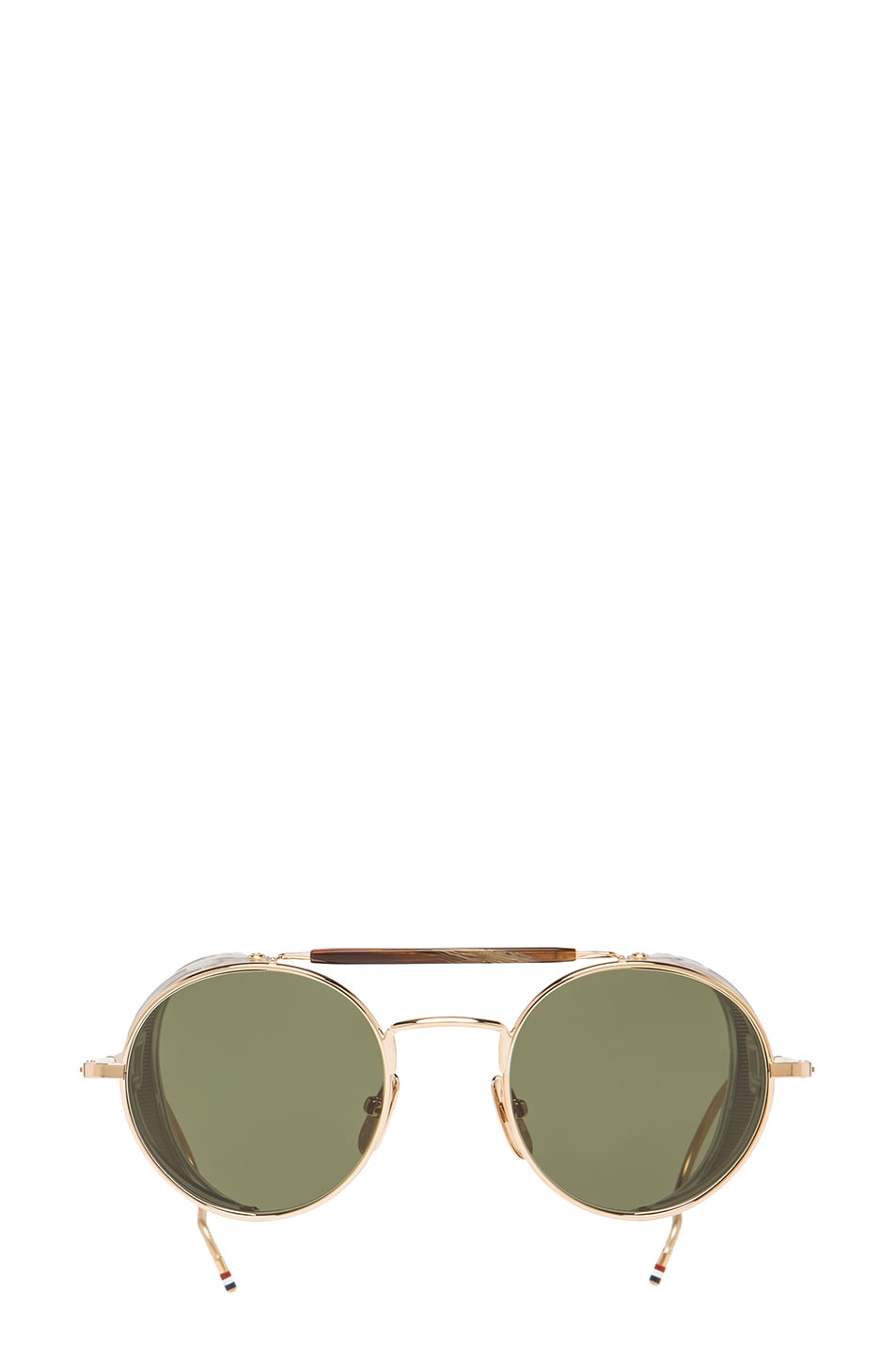 Thom Browne Side Shield Round Sunglasses In 12k Gold Fwrd 0655