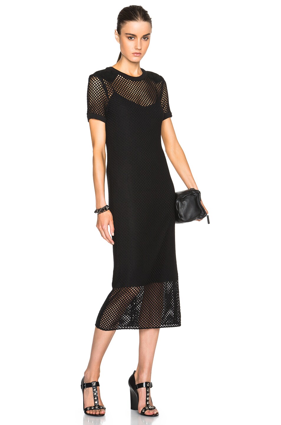 Image 1 of Tamara Mellon Honeycomb Mesh T Shirt Dress in Black