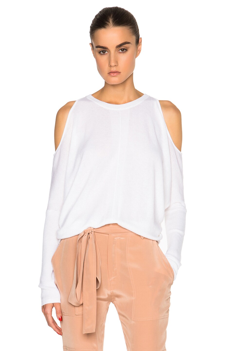 Image 1 of Tamara Mellon Cold Shoulder Cashmere Sweater in Ivory