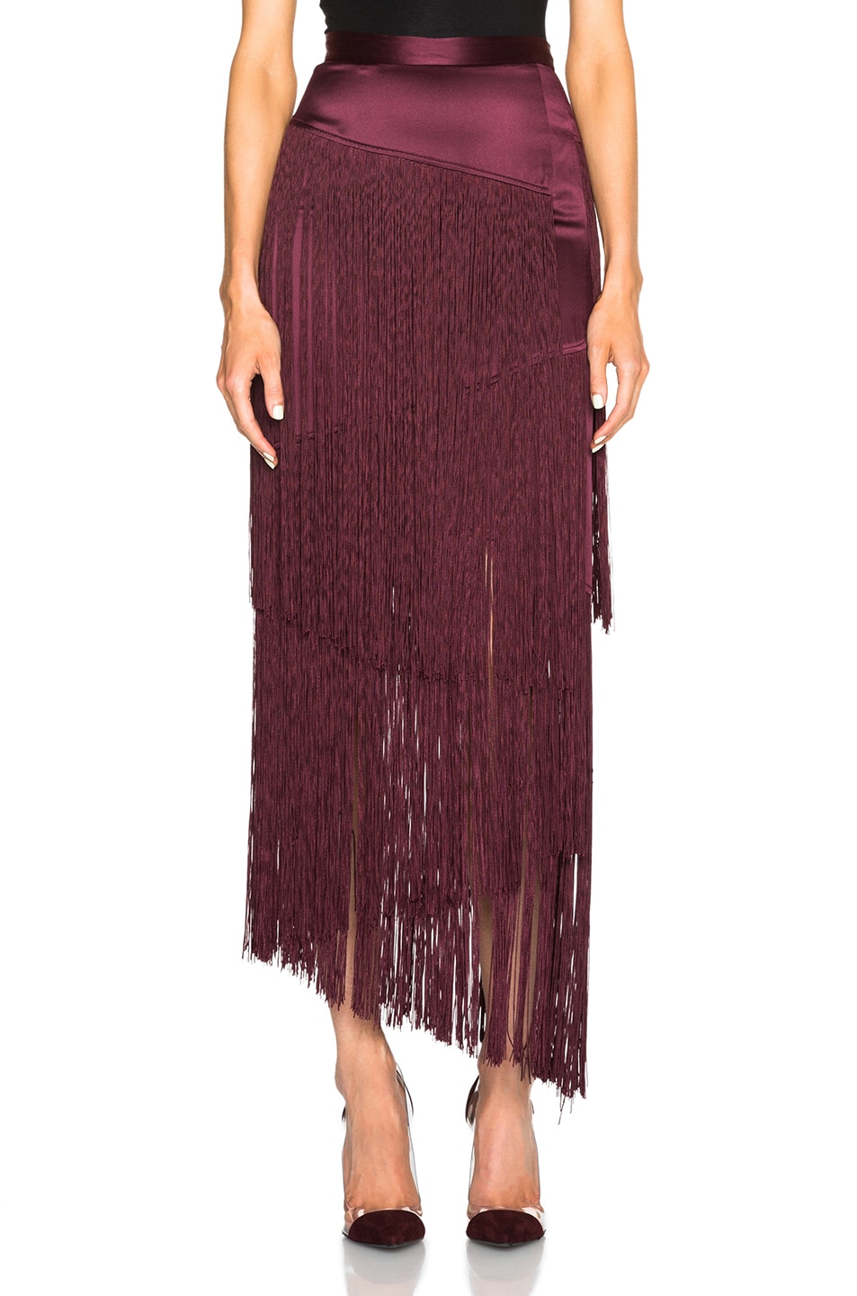 Image 1 of Tamara Mellon Layered Fringe Skirt in Burgundy