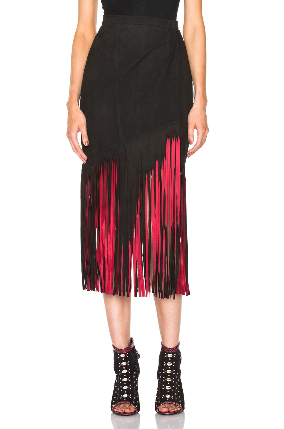 Image 1 of Tamara Mellon Signature Fringe Skirt in Black & Red