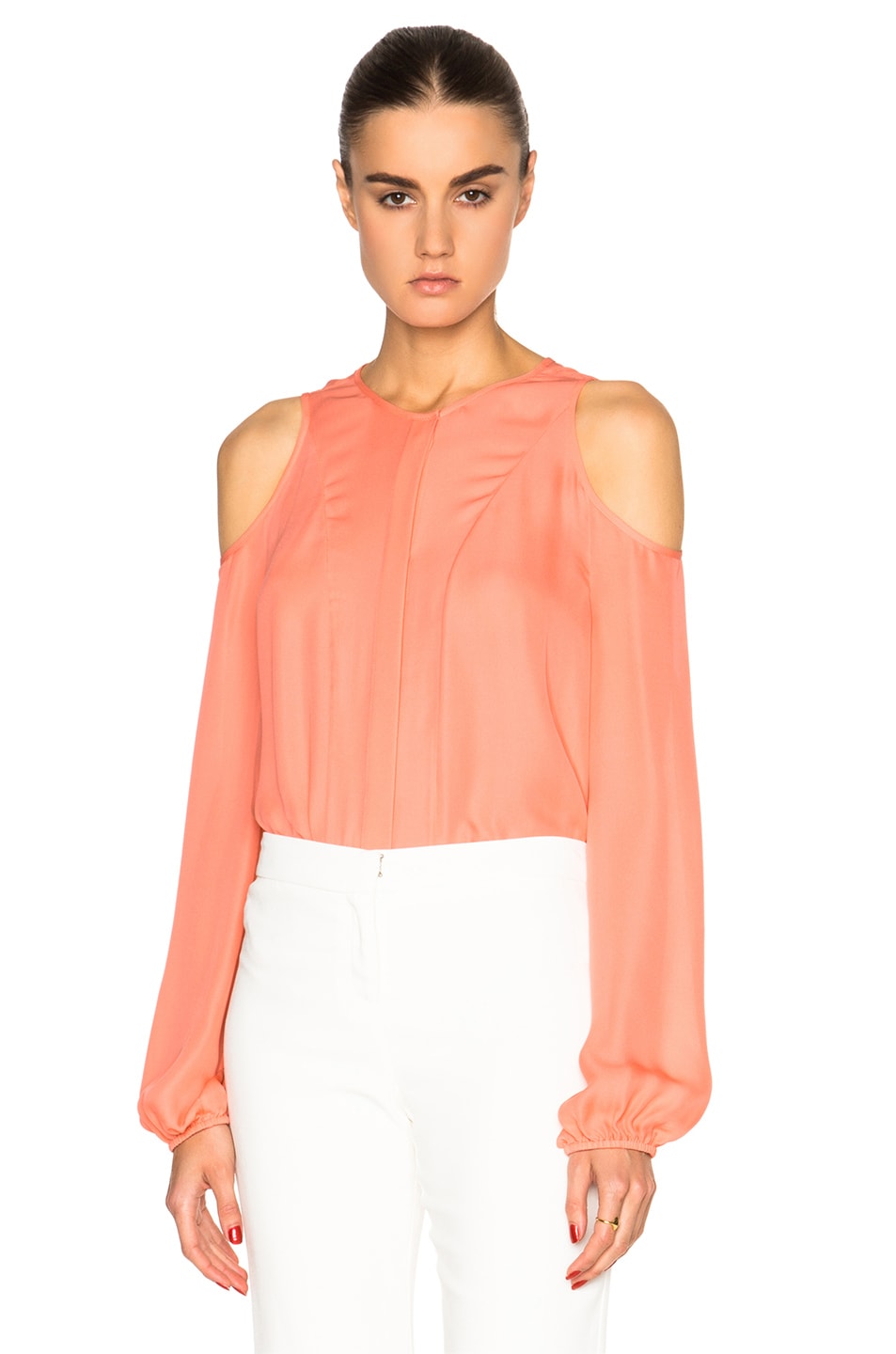 Image 1 of Tamara Mellon Double Georgette Cold Shoulder Blouse in Sunset