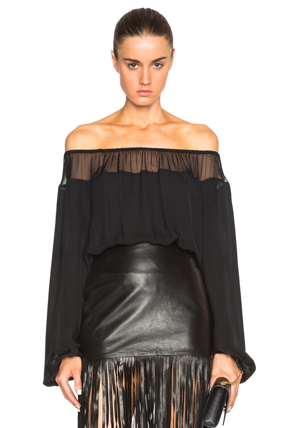 Image 1 of Tamara Mellon Silk Georgette Off the Shoulder Top in Black