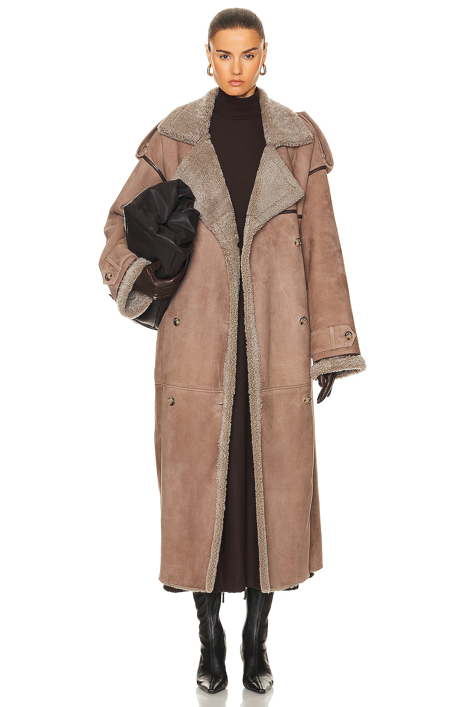 Image 1 of THE MANNEI Jordan Coat in Taupe & Brown