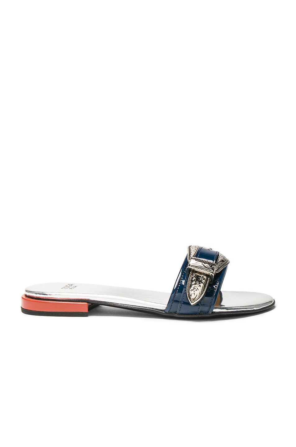 Image 1 of TOGA PULLA Buckle Patent Leather Slides in Navy Patent