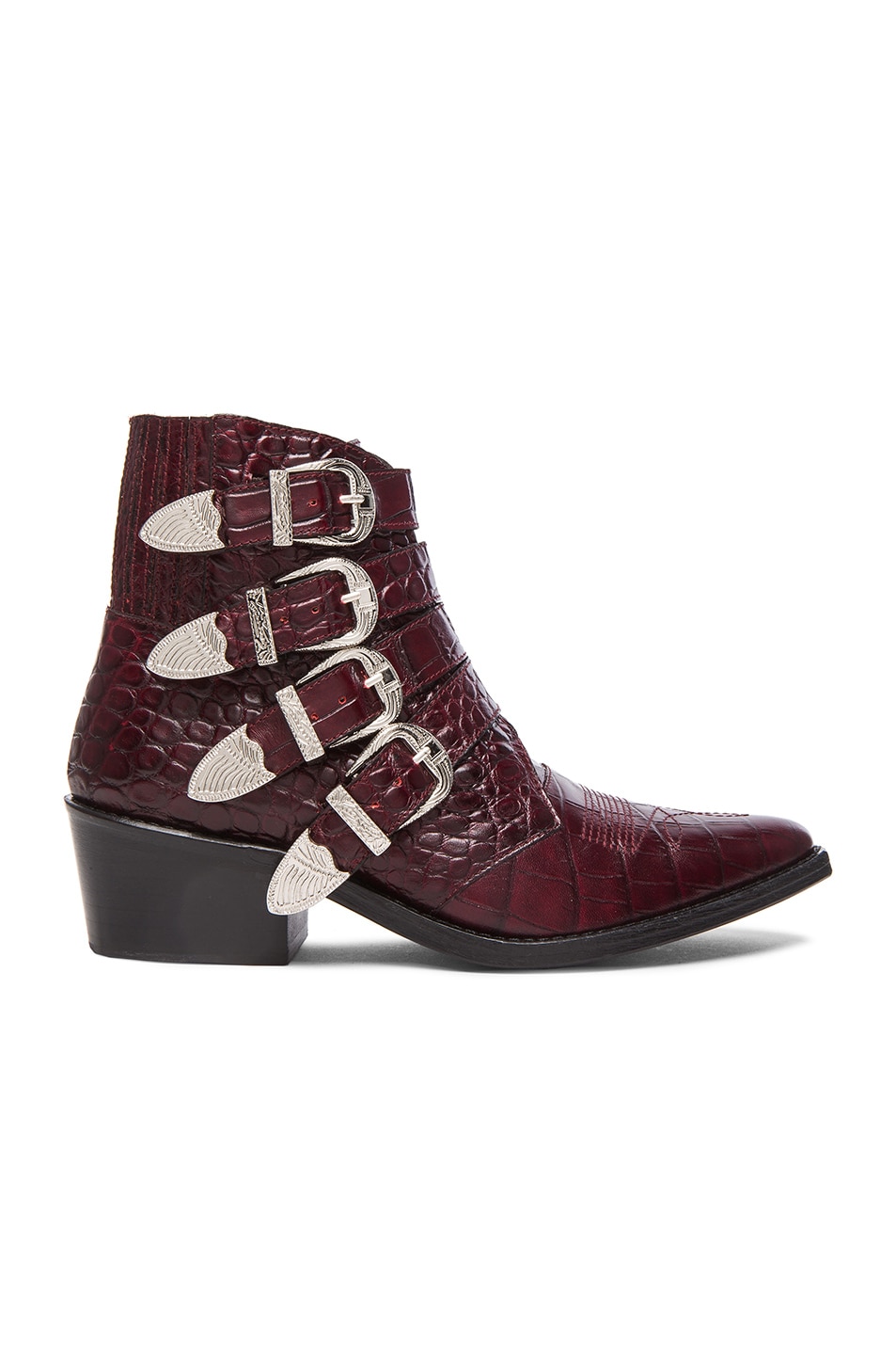 Image 1 of TOGA PULLA Embossed Leather Buckle Booties in Bordeaux