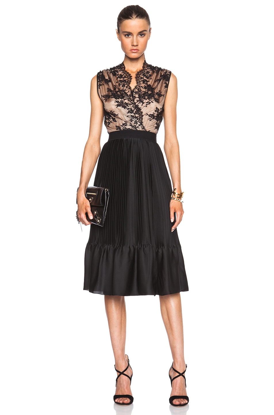 Image 1 of Tome Lace & Pleated Tank Dress in Black