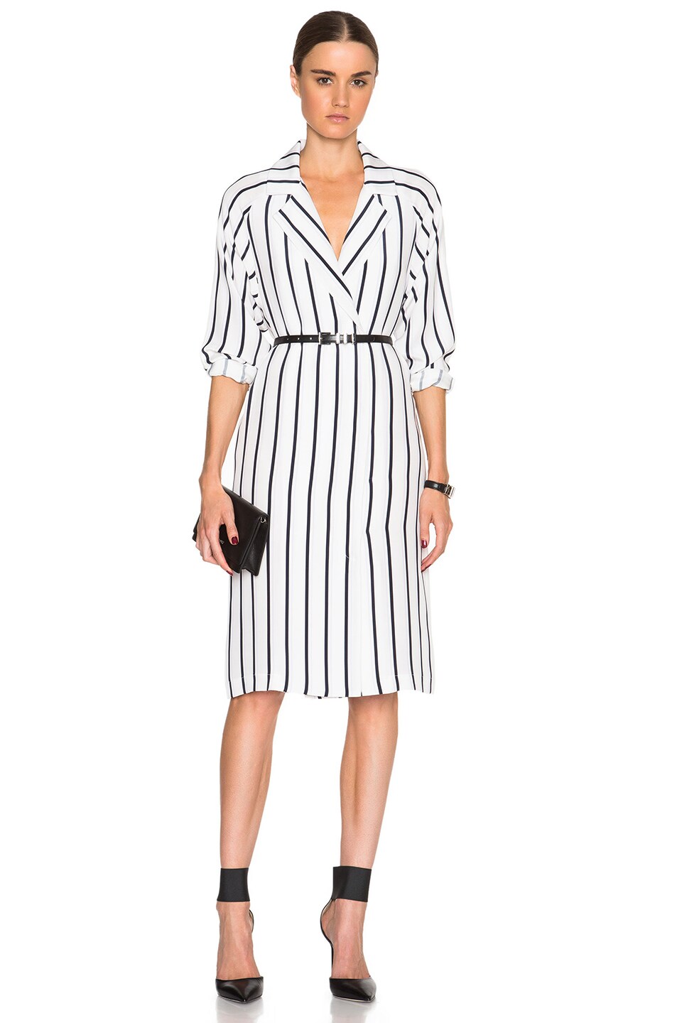 Image 1 of Tome Silk Stripe Coat Dress in Lilac, Navy & White
