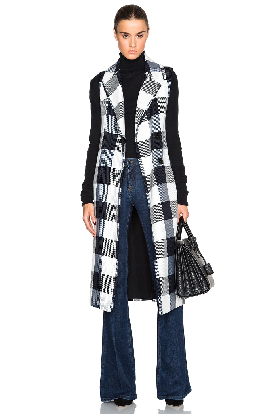Image 1 of Tome Plaid Sleeveless Trenchcoat in Black & White
