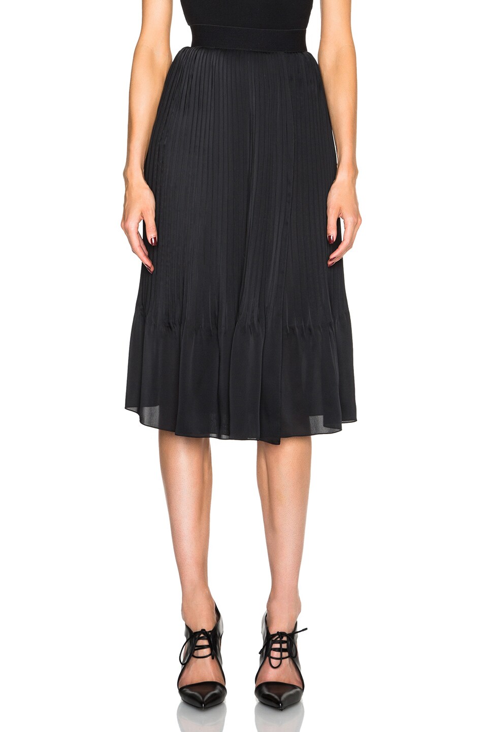 Image 1 of Tome Satin Pleated Waist Skirt in Black