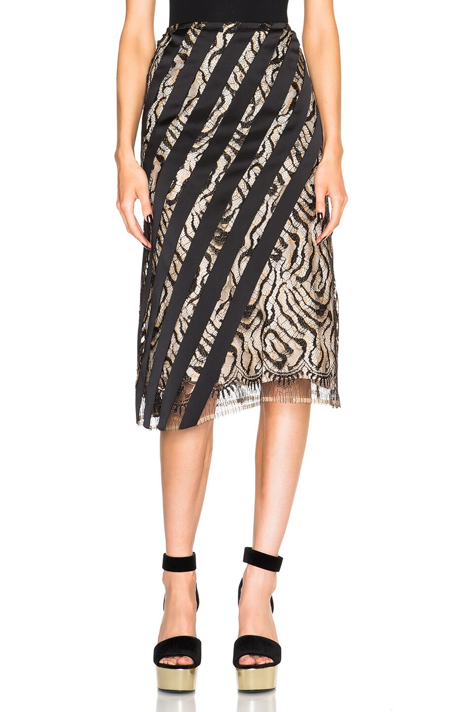 Image 1 of Tome Tiger Stripe Lace Skirt in Black