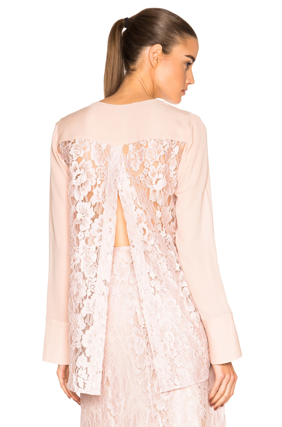 Image 1 of Tome V Neck Shirt with Lace Back in Ivory & Pink