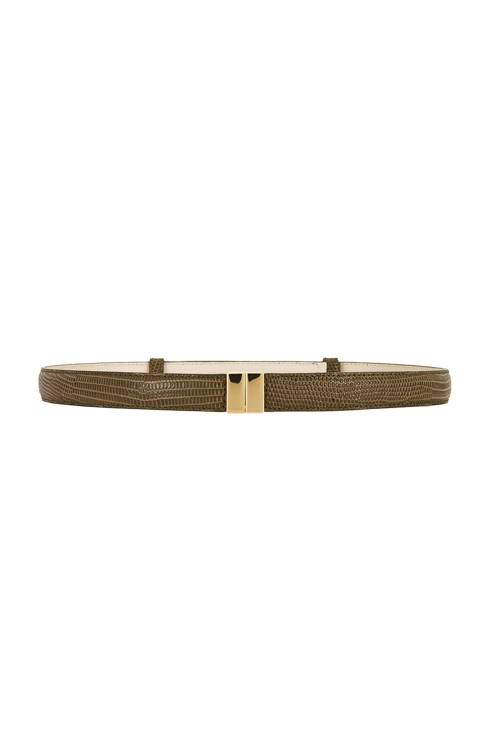 Slide Clasp Lizard Embossed Belt in Olive