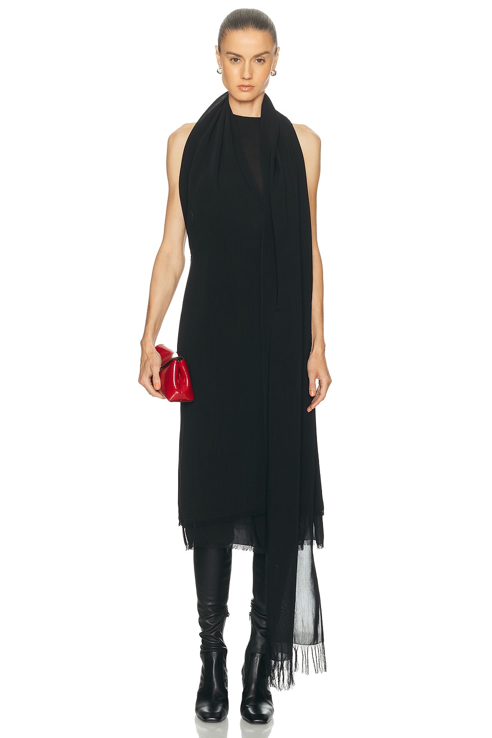 Image 1 of Toteme Fringed Scarf Dress in Black
