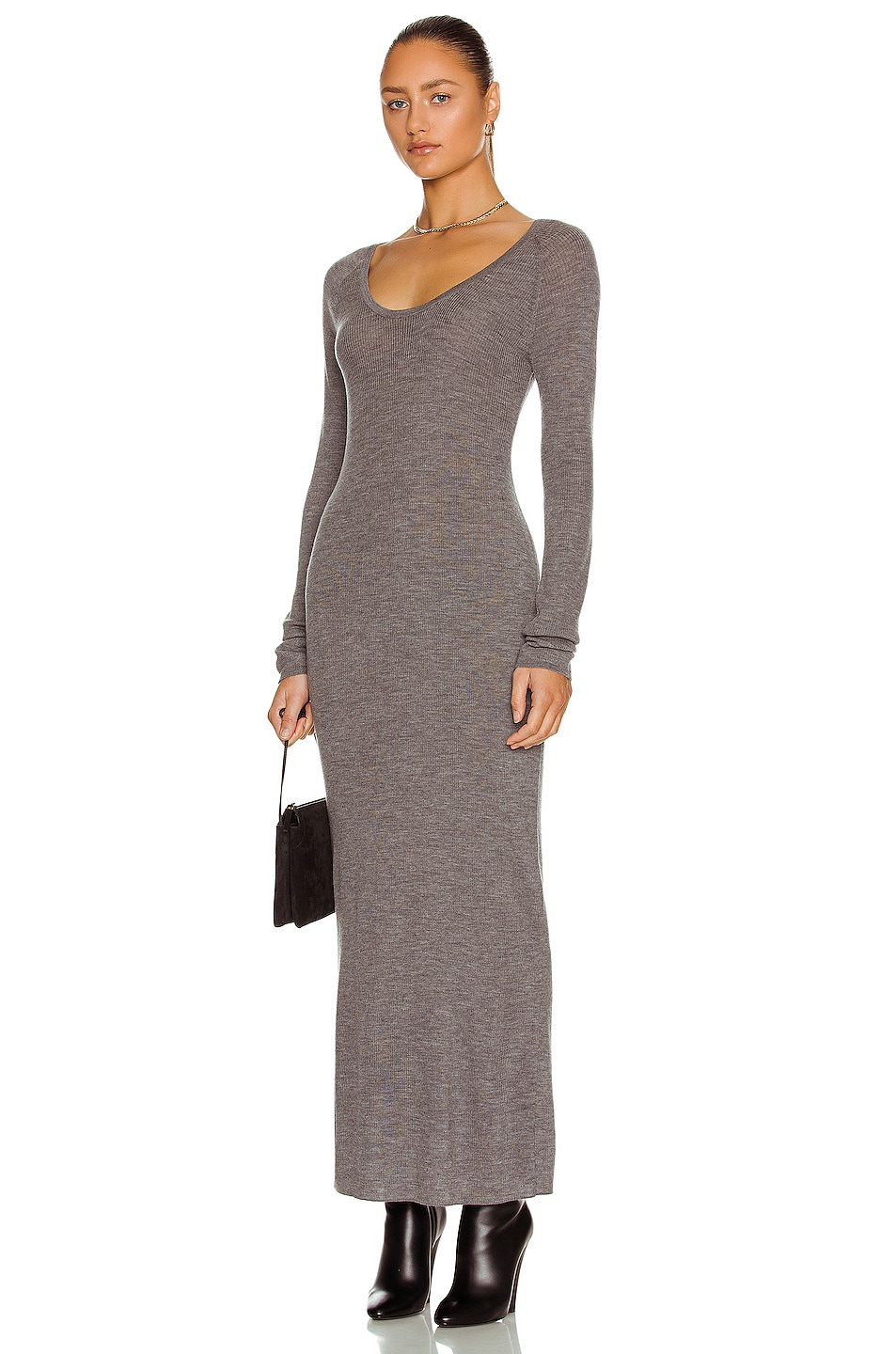 Image 1 of Toteme Ribbed Wool Dress in Dark Grey