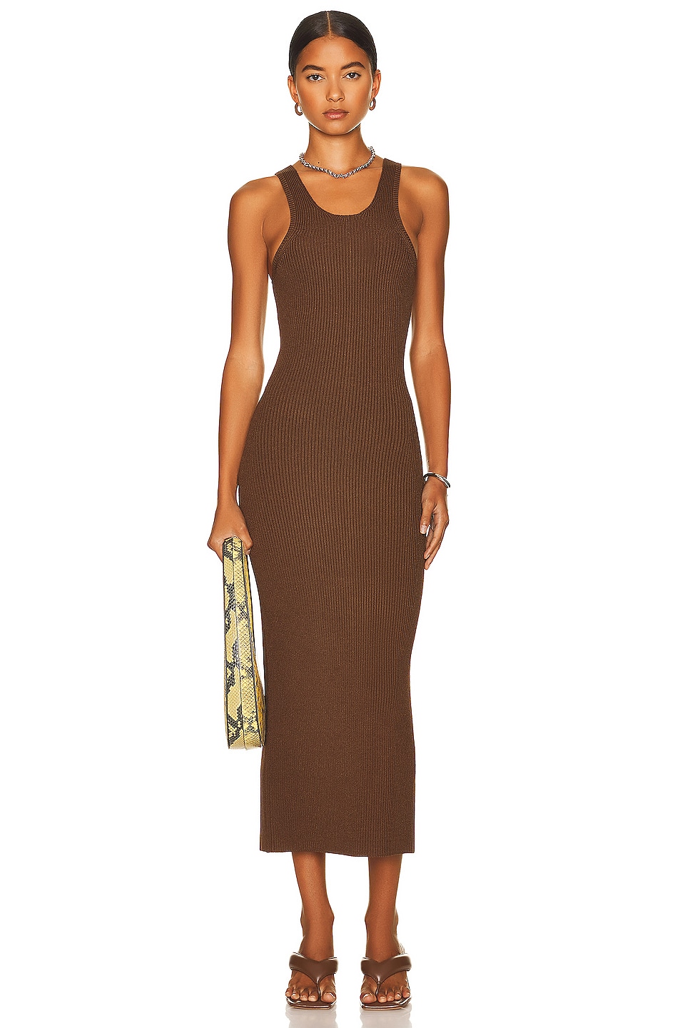 Image 1 of Toteme Curved Compact Knit Dress in Saddle Brown