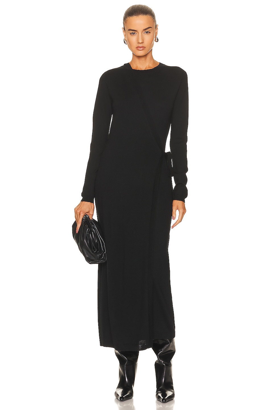 Toteme Knitted Merino Wrap Dress in Black | FWRD