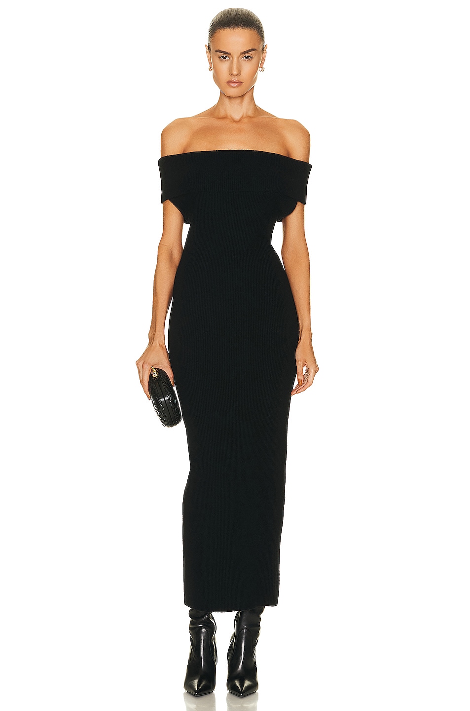 Image 1 of Toteme Off The Shoulder Rib Knit Dress in Black