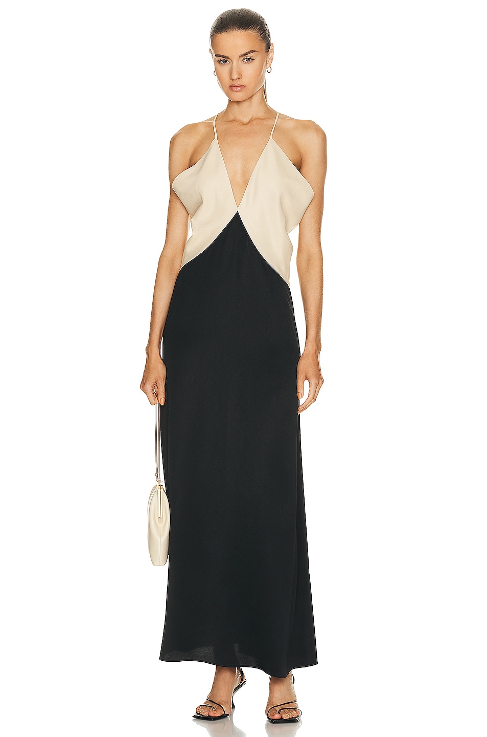 Image 1 of Toteme Draped Twill Cami Dress in Black & Bleached Sand
