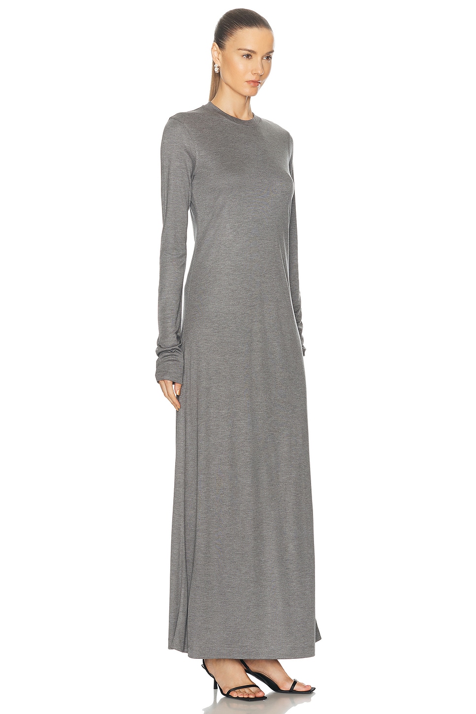 Shop Totême Long Sleeve Jersey Dress In Grey Melange