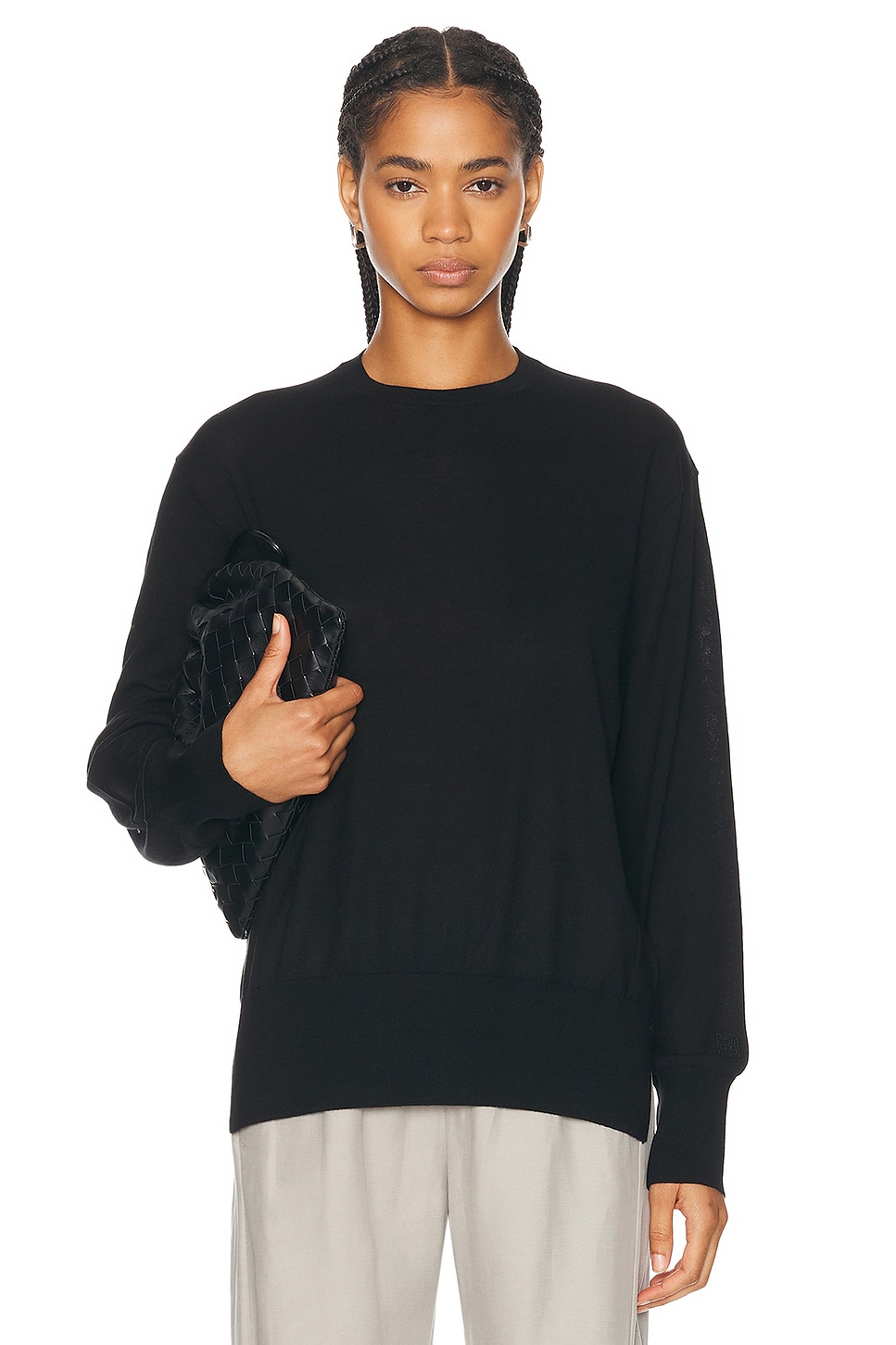 Image 1 of Toteme Crewneck Silk Cashmere Knit Sweater in Black