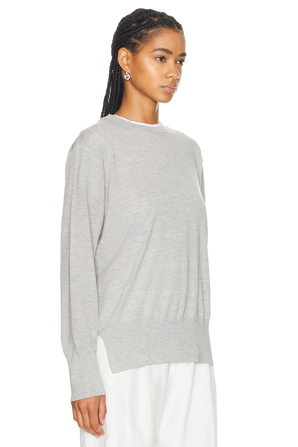 Shop Totême Crewneck Silk Cashmere Knit Sweater In Grey Melange