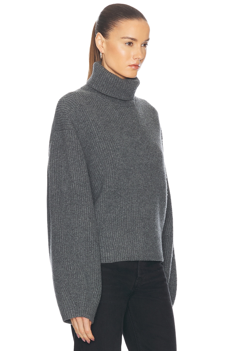 Shop Totême Ribbed Turtleneck Sweater In Grey Melange