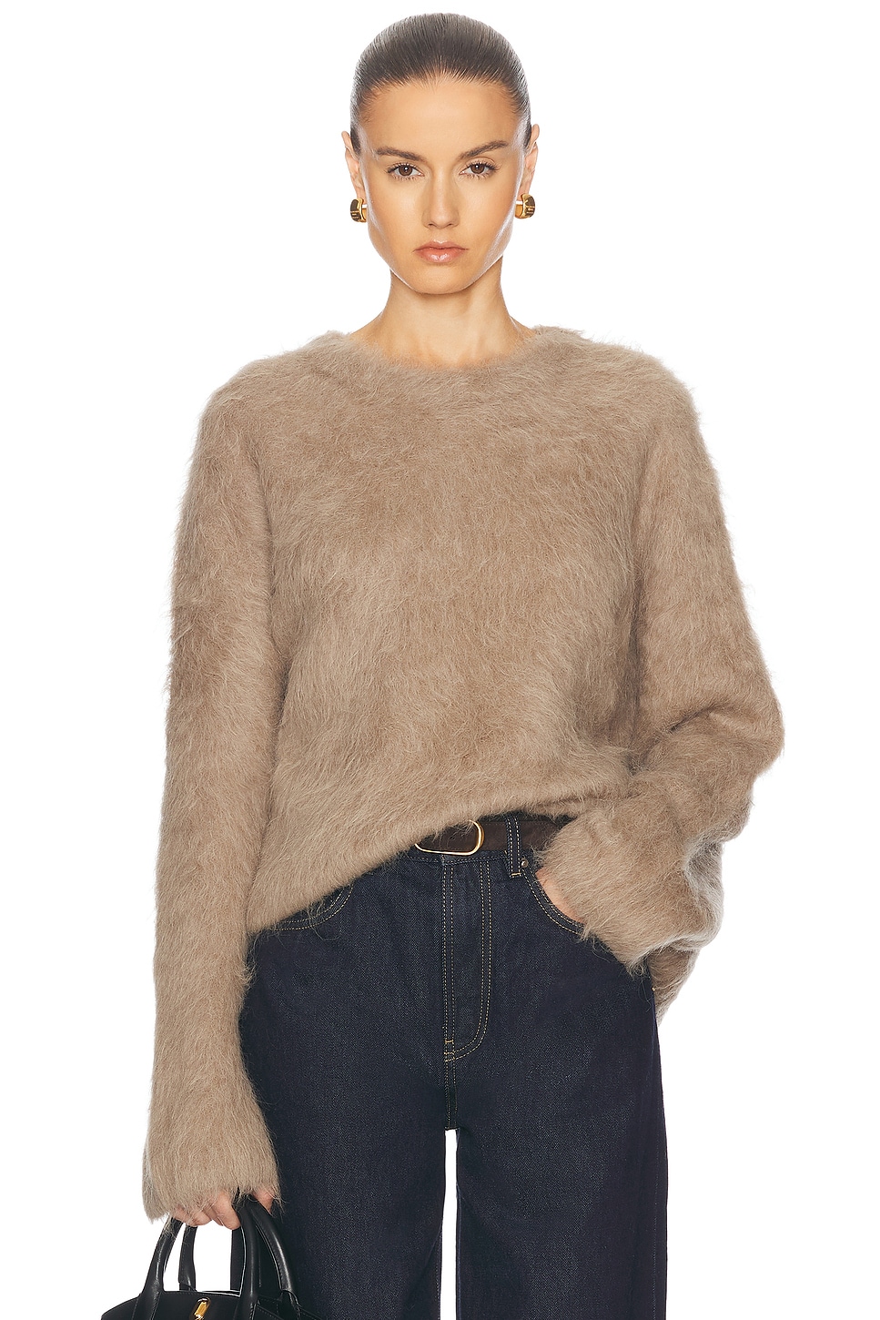 Image 1 of Toteme Boxy Alpaca Knit Sweater in Truffle Melange