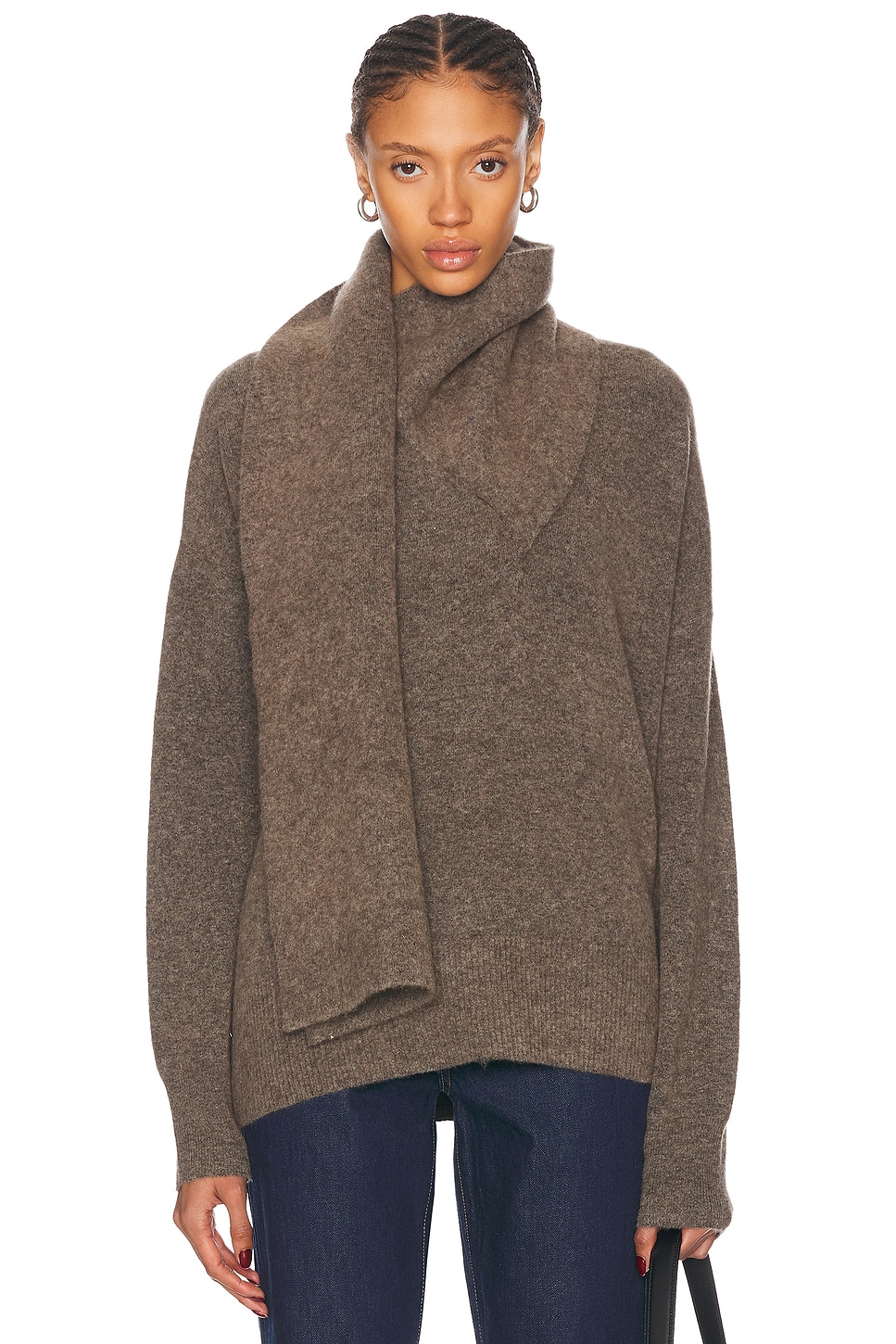 Draped Scarf Knit Sweater in Taupe