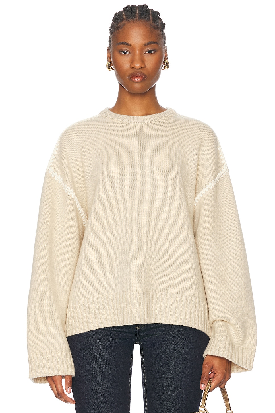 Image 1 of Toteme Embroidered Wool Cashmere Knit Sweater in Harvest