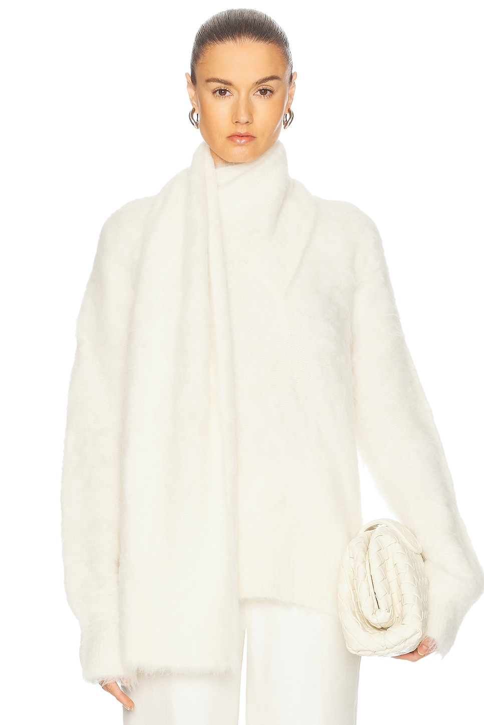 Image 1 of Toteme Draped Scarf Knit Sweater in Ivory