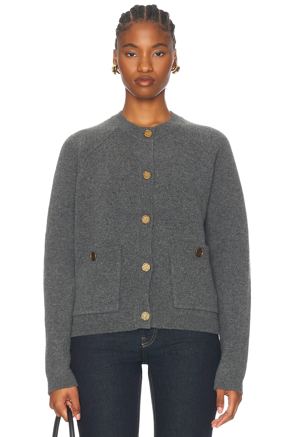 Image 1 of Toteme Hammered Button Cardigan in Grey Melange